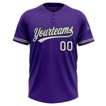 Personalized Purple White-Black Two-Button Unisex Softball Jersey Team Custom Name and Number