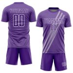 Custom purple and white soccer jersey, back view