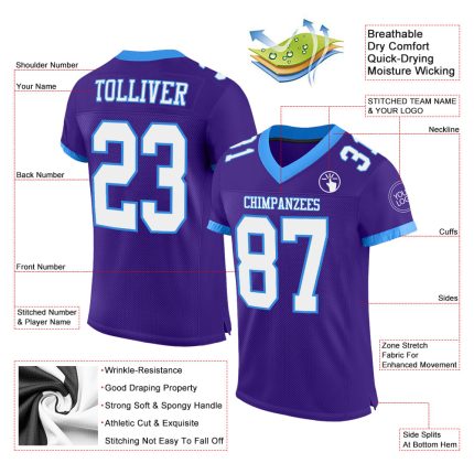 Personalized Purple White-Electric Blue Mesh Authentic Football Jersey Team Custom Name and Number