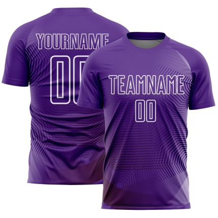 Personalized Purple White Geometric Lines Sublimation Soccer Uniform Jersey Team Custom Name and Number