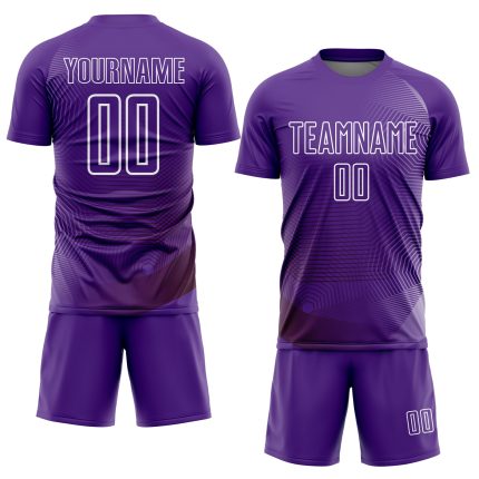 Personalized Purple White Geometric Lines Sublimation Soccer Uniform Jersey Team Custom Name and Number