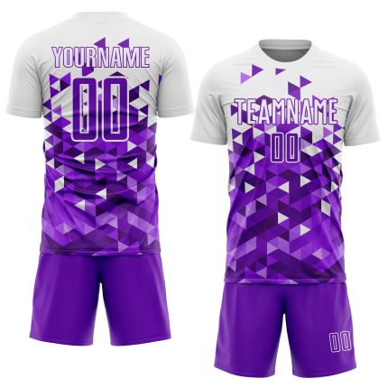 Personalized Purple White Geometric Pattern Sublimation Soccer Uniform Jersey