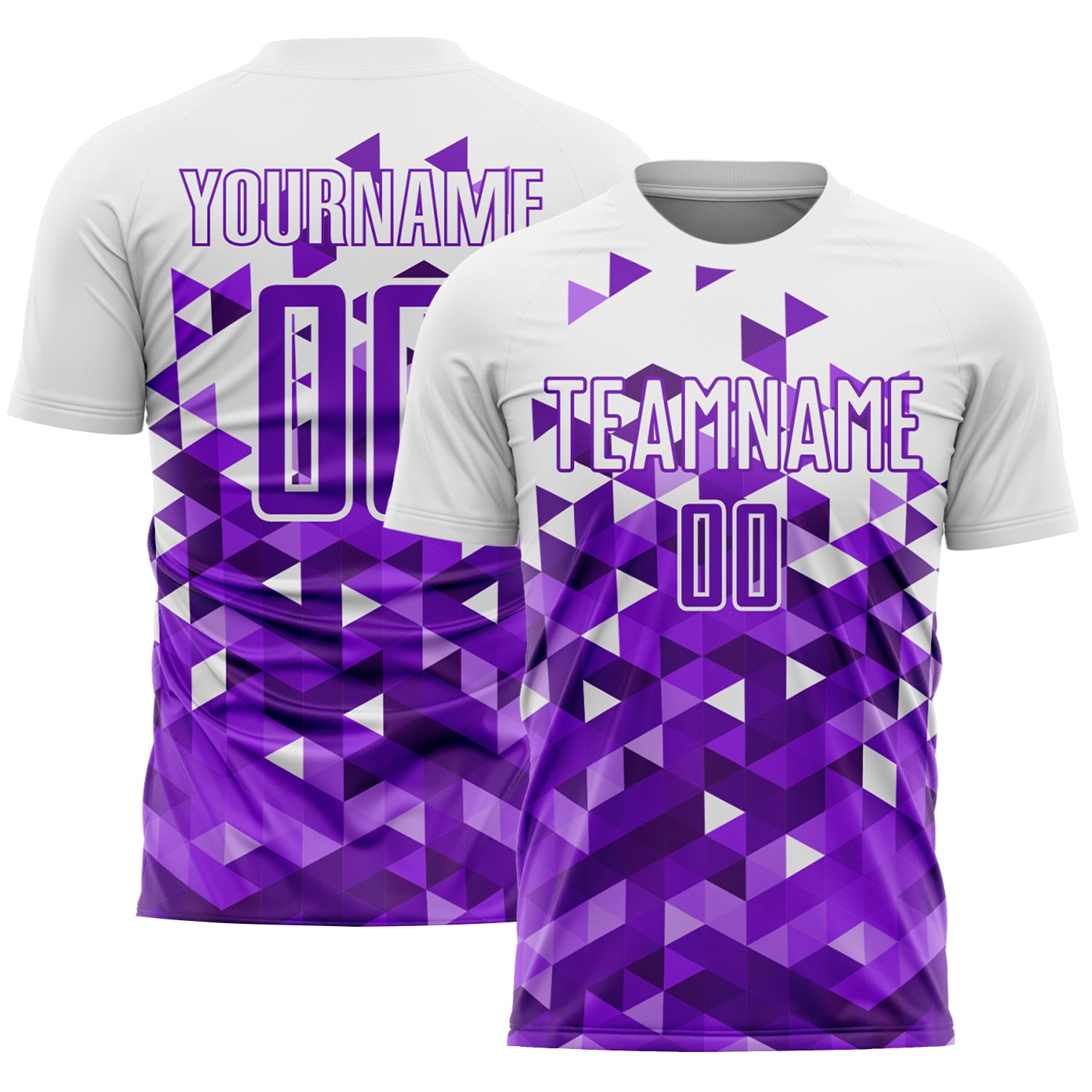 Personalized Purple White Geometric Pattern Sublimation Soccer Uniform Jersey