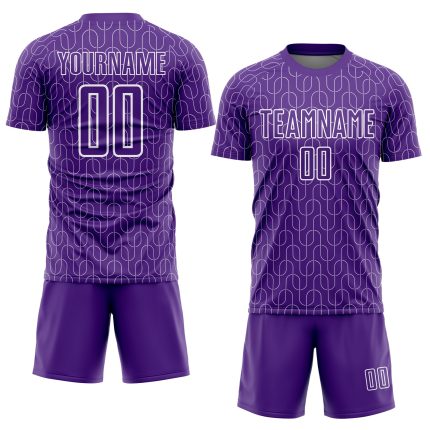 Personalized Purple White Geometric Pattern Sublimation Soccer Uniform Jersey Team Custom Name and Number
