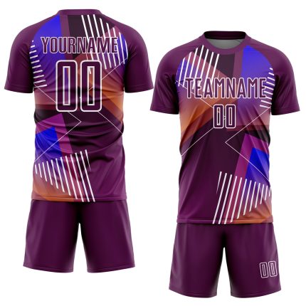 Personalized Purple White Geometric Shapes Sublimation Soccer Uniform Jersey Team Custom Name and Number