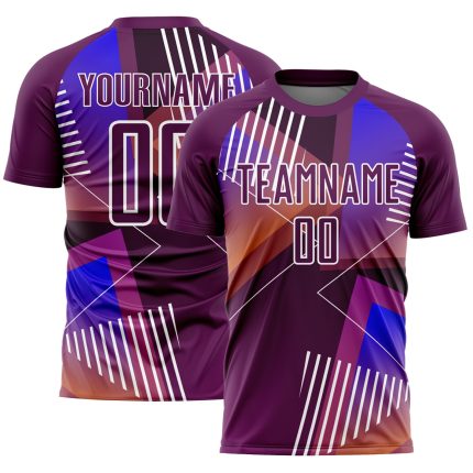 Personalized Purple White Geometric Shapes Sublimation Soccer Uniform Jersey Team Custom Name and Number