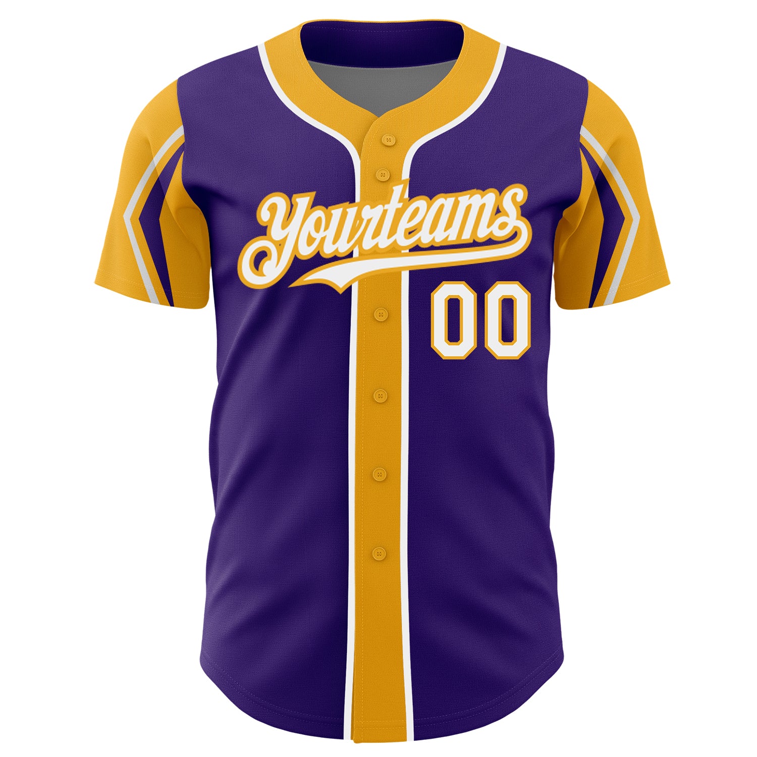 Personalized Purple White-Gold 3 Colors Arm Shapes Authentic Baseball Jersey Team Custom Name and Number Personalized Purple White-Gold 3 Colors Arm Shapes Authentic Baseball Jersey Team Custom Name and Number - Image 3