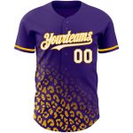 Personalized Purple White-Gold 3D Pattern Design Leopard Print Fade Fashion Authentic Baseball Jersey Team Custom Name and Number