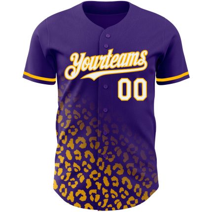 Personalized Purple White-Gold 3D Pattern Design Leopard Print Fade Fashion Authentic Baseball Jersey Team Custom Name and Number