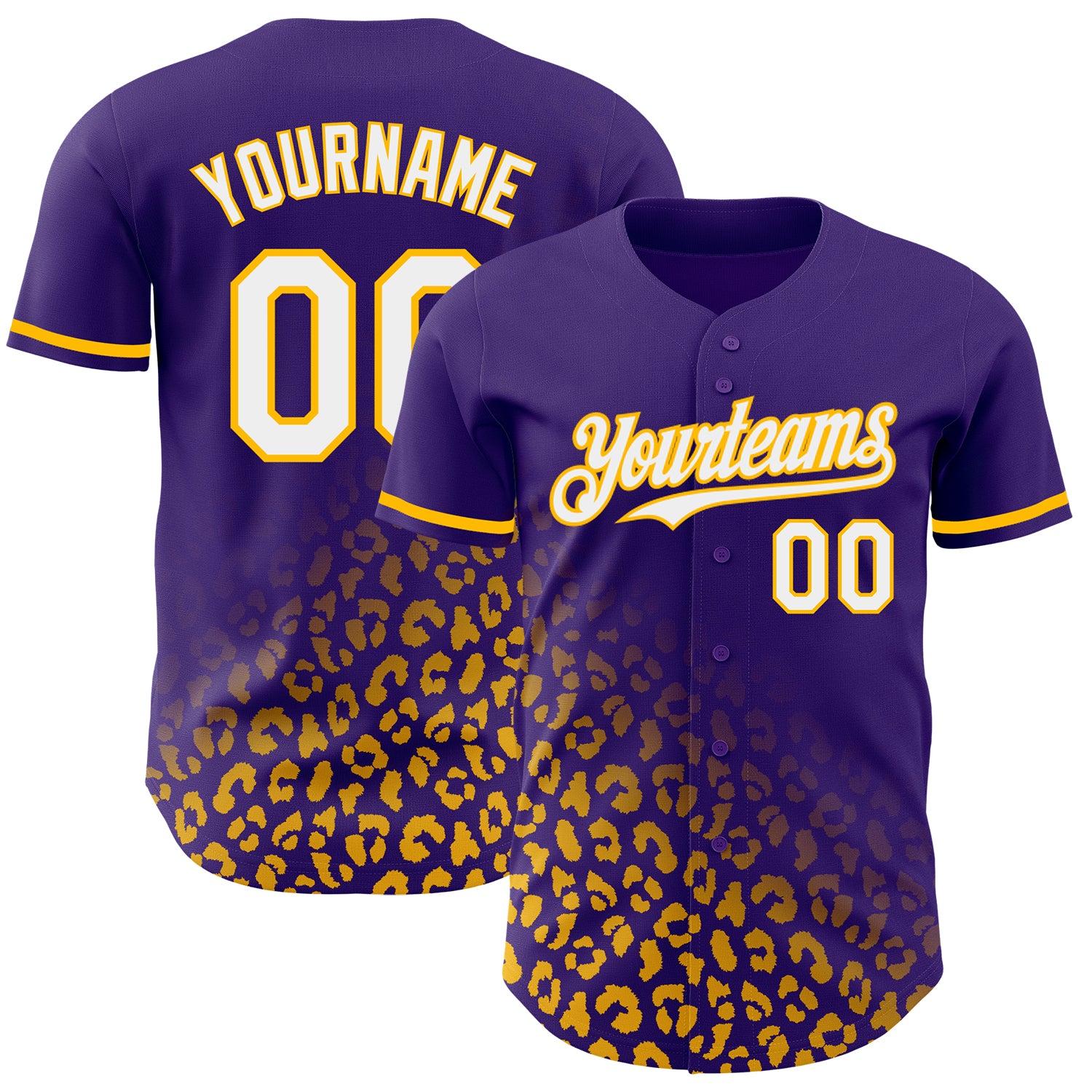 Personalized Purple White-Gold 3D Pattern Design Leopard Print Fade Fashion Authentic Baseball Jersey Team Custom Name and Number