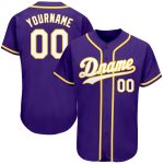 Personalized Purple White-Gold Authentic Baseball Jersey