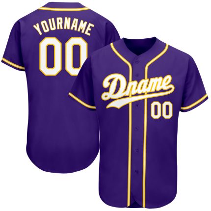 Personalized Purple White-Gold Authentic Baseball Jersey
