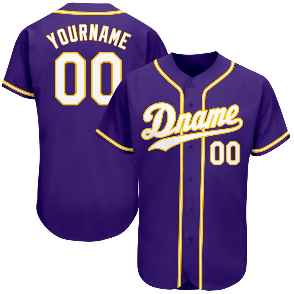 Personalized Purple White-Gold Authentic Baseball Jersey