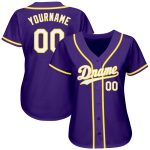 Personalized Purple White-Gold Authentic Baseball Jersey
