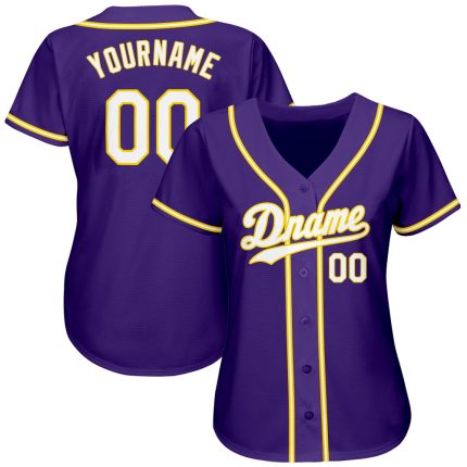 Personalized Purple White-Gold Authentic Baseball Jersey
