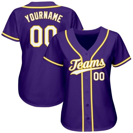 Personalized Purple White-Gold Authentic Baseball Jersey Team Custom Name and Number