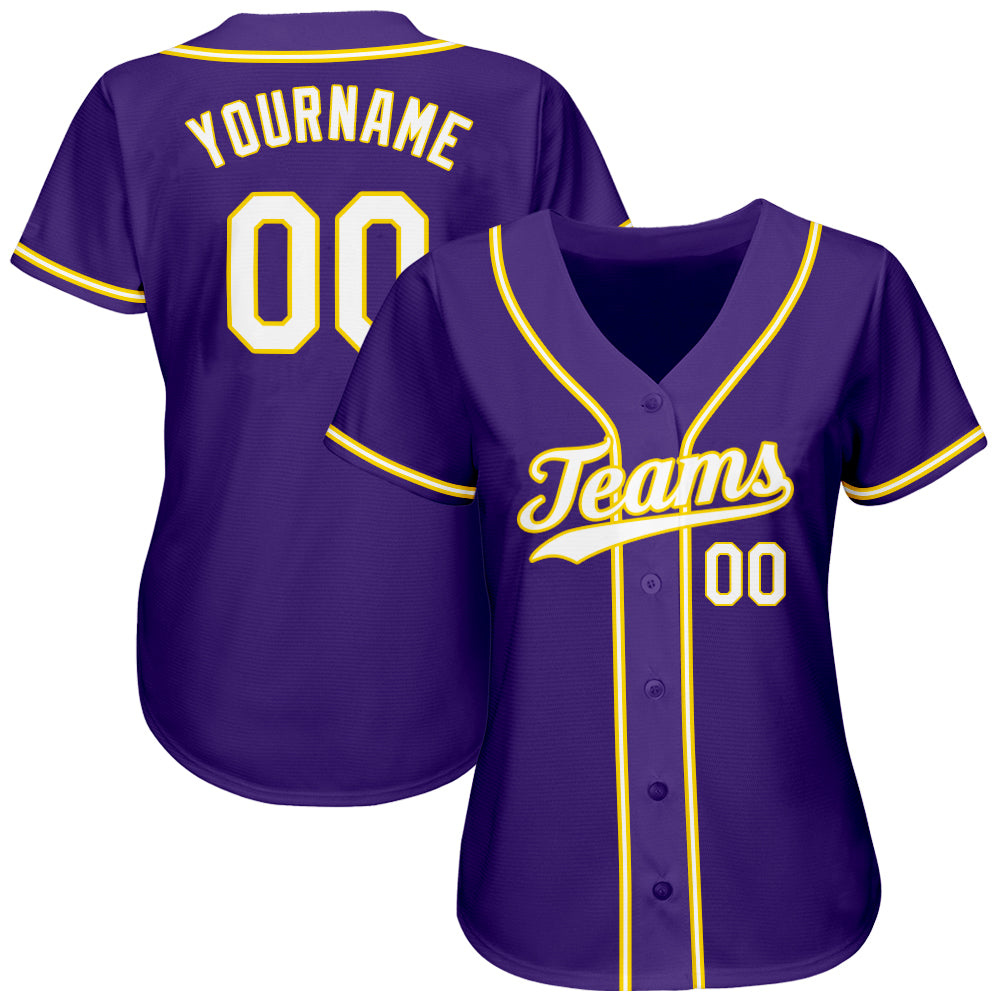 Personalized Purple White-Gold Authentic Baseball Jersey Team Custom Name and Number Personalized Purple White-Gold Authentic Baseball Jersey Team Custom Name and Number - Image 2