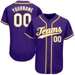 Personalized Purple White-Gold Authentic Baseball Jersey Team Custom Name and Number