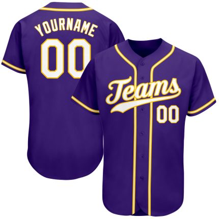 Personalized Purple White-Gold Authentic Baseball Jersey Team Custom Name and Number