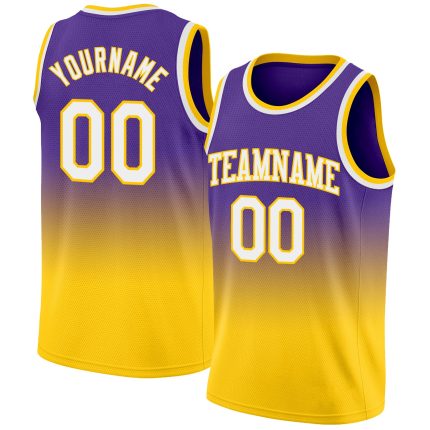 Personalized Purple White-Gold Authentic Fade Fashion Basketball Jersey Team Custom Name and Number