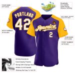 Personalized Purple White-Gold Authentic Raglan Sleeves Baseball Jersey Team Custom Name and Number
