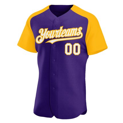 Personalized Purple White-Gold Authentic Raglan Sleeves Baseball Jersey Team Custom Name and Number