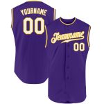 Personalized Purple White-Gold Authentic Sleeveless Baseball Jersey Team Custom Name and Number
