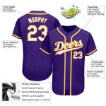 Personalized Purple White-Gold Authentic Softball Jersey Team Custom Name and Number