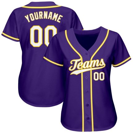 Personalized Purple White-Gold Authentic Softball Jersey Team Custom Name and Number