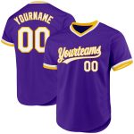 Personalized Purple White-Gold Authentic Throwback Baseball Jersey Team Custom Name and Number