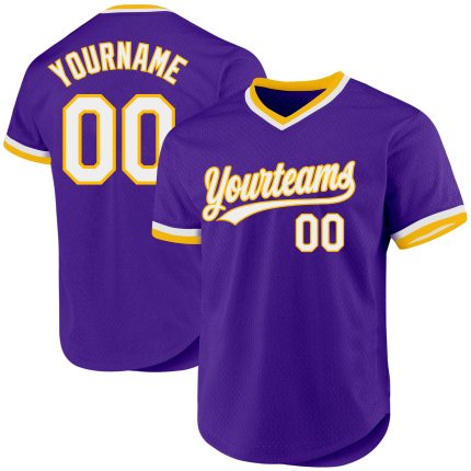 Personalized Purple White-Gold Authentic Throwback Baseball Jersey Team Custom Name and Number