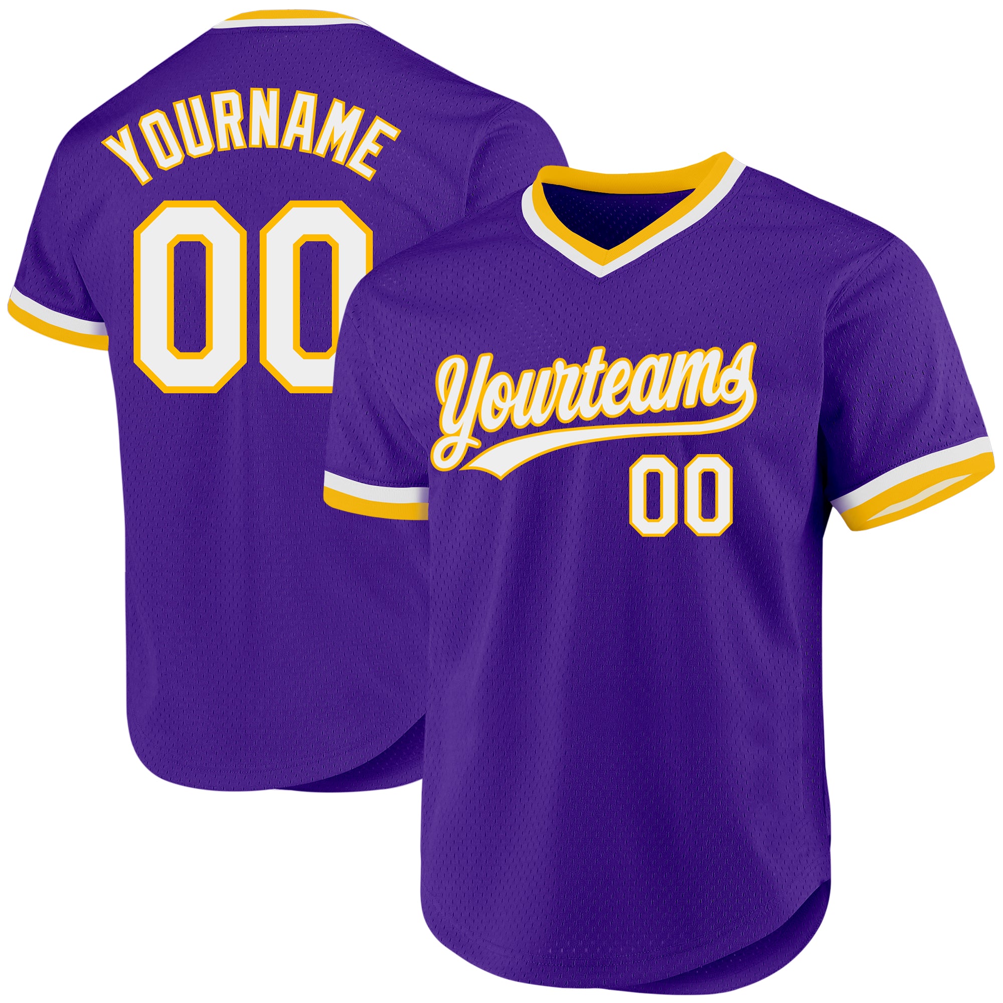 Personalized Purple White-Gold Authentic Throwback Baseball Jersey Team Custom Name and Number