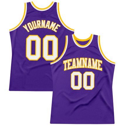 Personalized Purple White-Gold Authentic Throwback Basketball Jersey