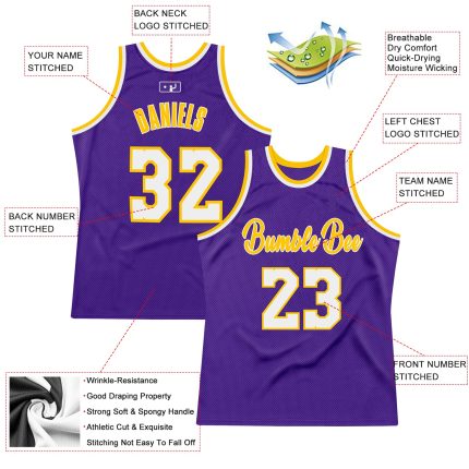 Personalized Purple White-Gold Authentic Throwback Basketball Jersey Team Custom Name and Number