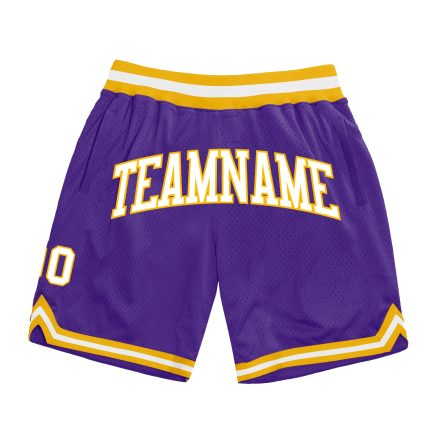Personalized Purple White-Gold Authentic Throwback Basketball Shorts Team Custom Name and Number