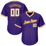 Personalized Purple White-Gold Authentic Throwback Rib-Knit Baseball Jersey Shirt Team Custom Name and Number