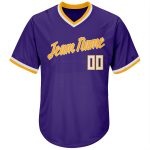 Personalized Purple White-Gold Authentic Throwback Rib-Knit Baseball Jersey Shirt Team Custom Name and Number