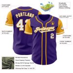 Personalized Purple White-Gold Authentic Two Tone Baseball Jersey Team Custom Name and Number