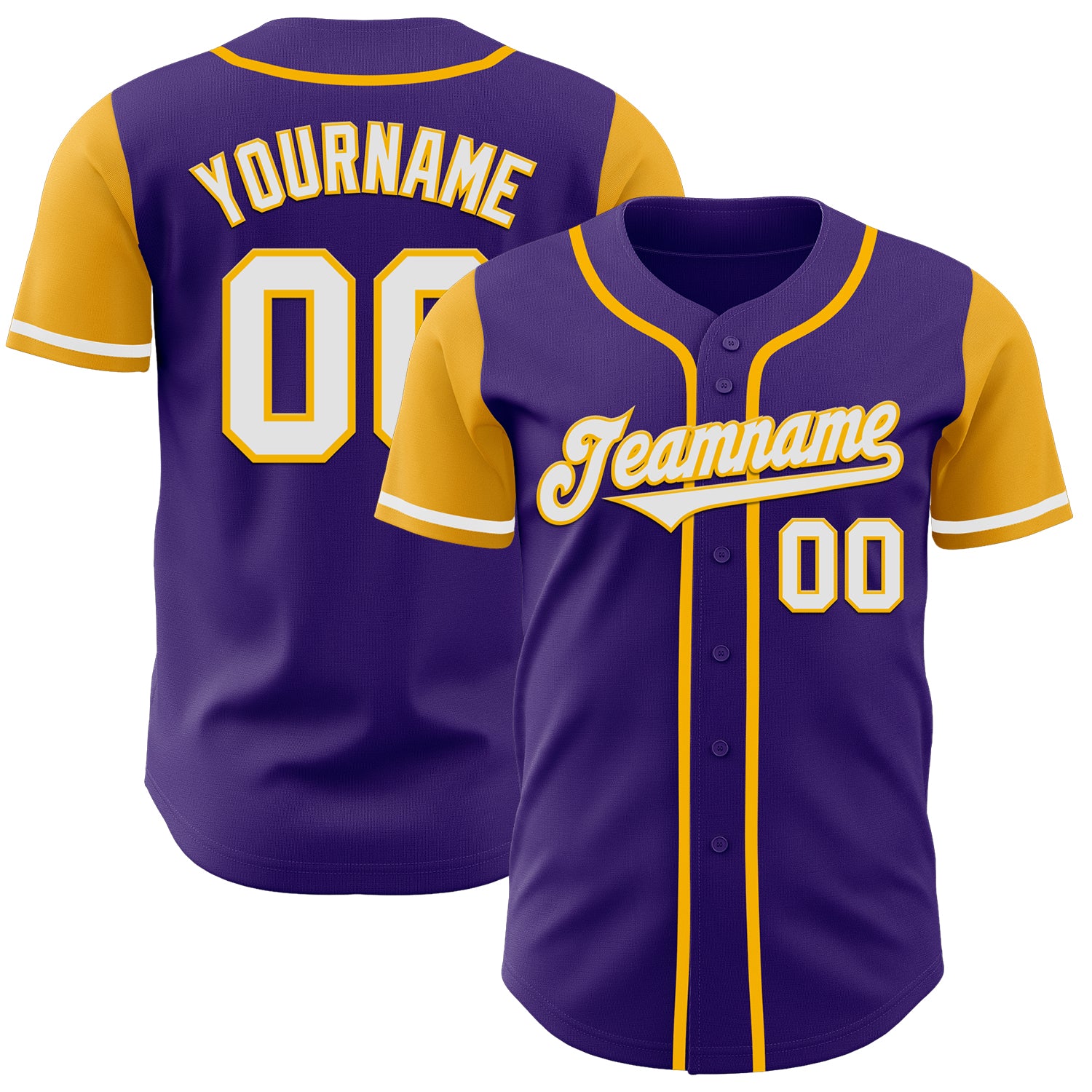 Personalized Purple White-Gold Authentic Two Tone Baseball Jersey Team Custom Name and Number
