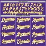 Personalized Purple White-Gold Bomber Full-Snap Varsity Letterman Jacket Team Custom Name and Number