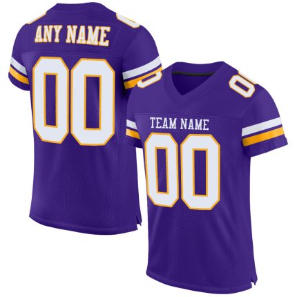 Personalized Purple White-Gold Mesh Authentic Football Jersey