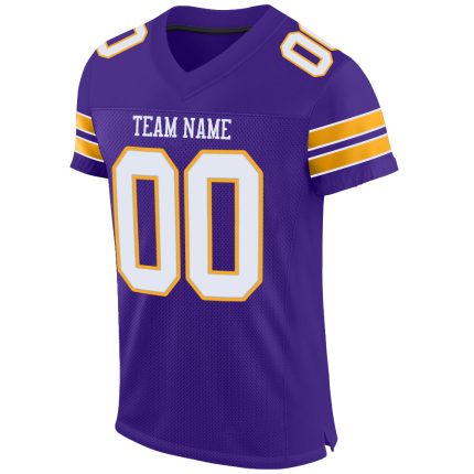Personalized Purple White-Gold Mesh Authentic Football Jersey Team Custom Name and Number