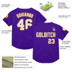 Personalized Purple White-Gold Mesh Authentic Throwback Baseball Jersey Team Custom Name and Number