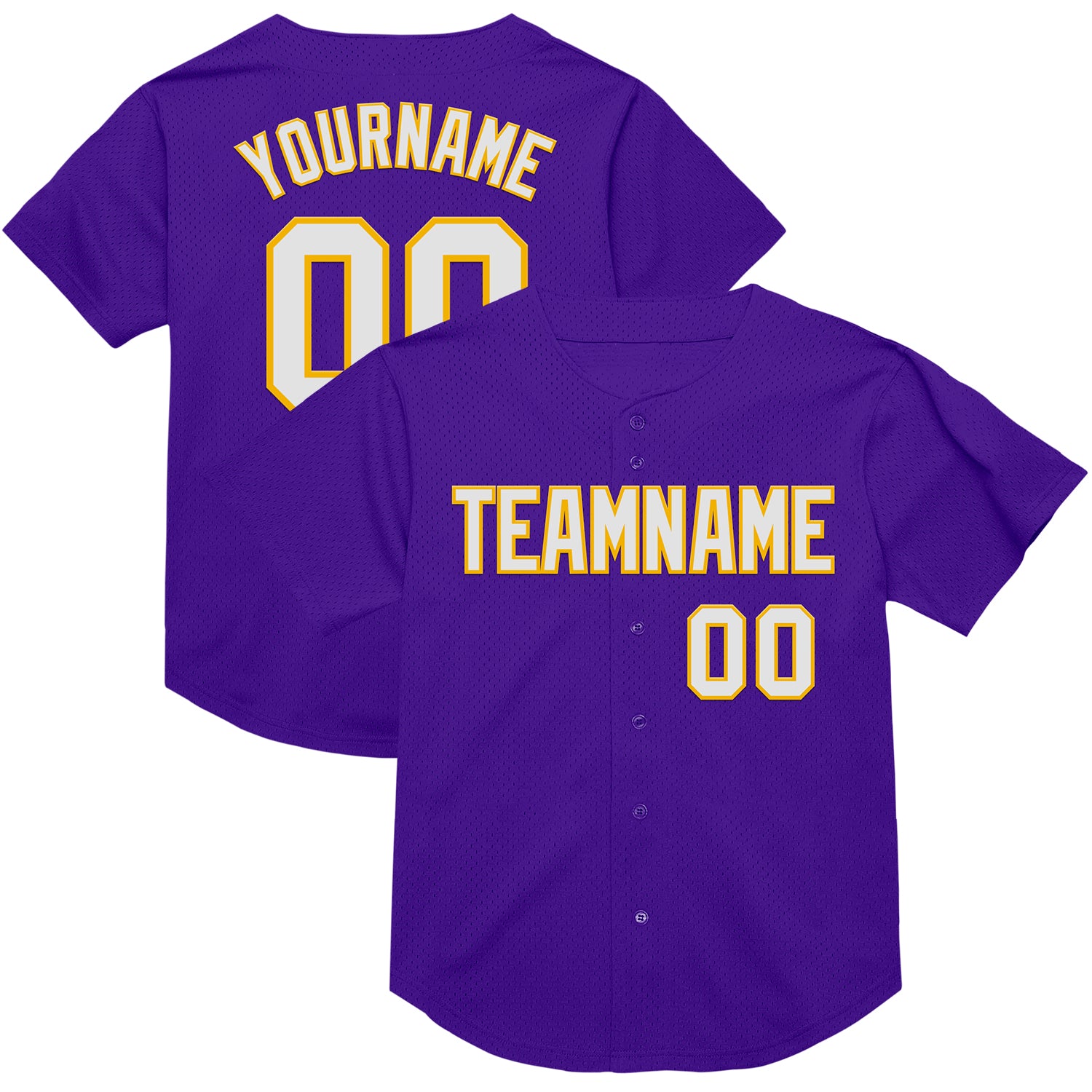 Personalized Purple White-Gold Mesh Authentic Throwback Baseball Jersey Team Custom Name and Number