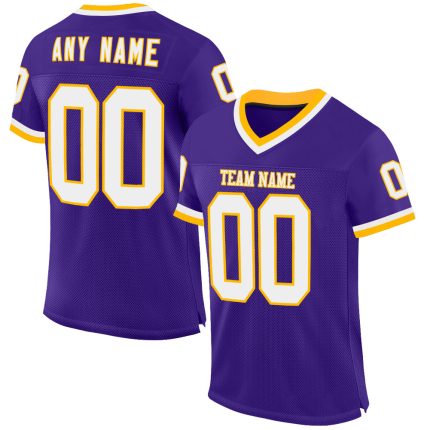 Personalized Purple White-Gold Mesh Authentic Throwback Football Jersey Team Custom Name and Number