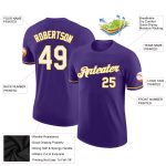 Personalized Purple White-Gold Performance T-Shirt Team Custom Name and Number