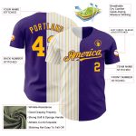 Personalized Purple White-Gold Pinstripe Authentic Split Fashion Baseball Jersey Team Custom Name and Number