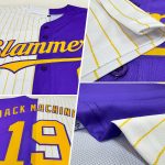 Personalized Purple White-Gold Pinstripe Authentic Split Fashion Baseball Jersey Team Custom Name and Number