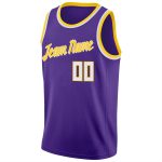 Personalized Purple White-Gold Round Neck Rib-Knit Basketball Jersey Team Custom Name and Number