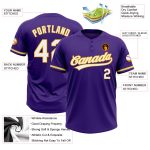 Personalized Purple White-Gold Two-Button Unisex Softball Jersey Team Custom Name and Number